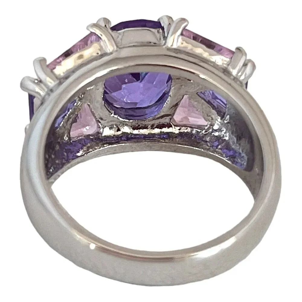 Vintage 1980s Uncas Sterling Silver Purple CZ Multi Stone Ring Size 6.5 - 5Z